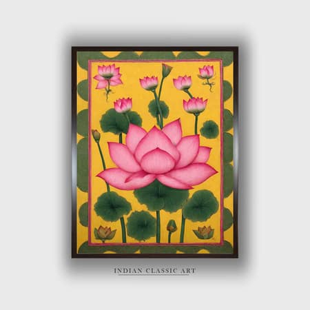 Lotuses Pichwai Canvas Wall Prints Canvas Wall Prints Set of 1 Multicolor Matte
