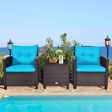 Carry Bird Wicker Patio Furniture Outdoor Balcony Chairs In Sky Blue Colour