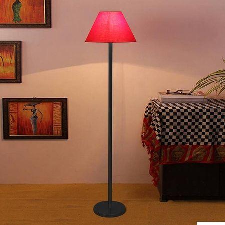 Jamie Red Fabric Shade Floor Lamp with Black Iron Base