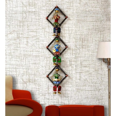 Desert Art Metal Handpainted Musician Wall Hanging Frame in Multicolour