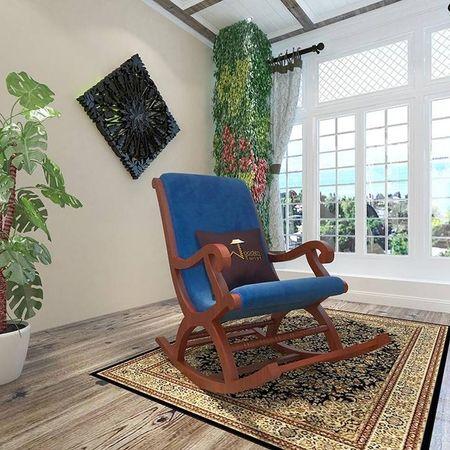 Amery Solid Wood Rocking Chair in Blue Colour