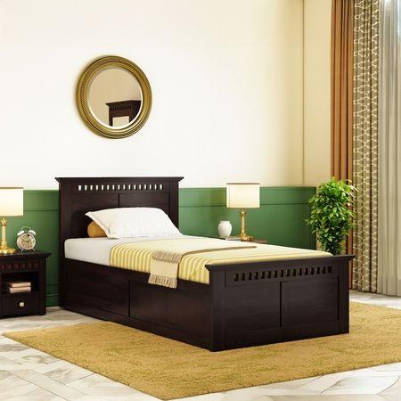 Fidora Solid Wood Single Storage Bed In Mahogany Finish