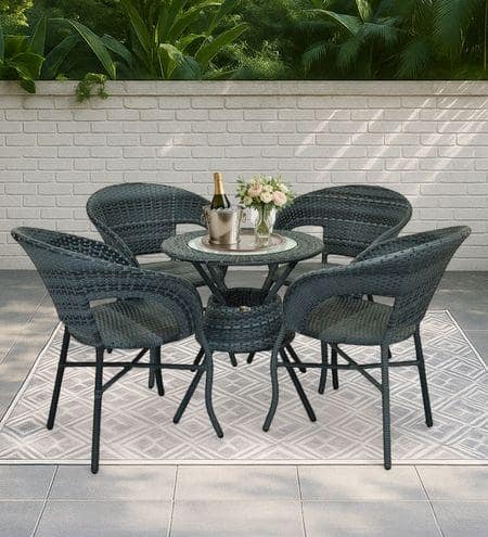 Ballarat Wicker Table And Chair Set In Grey Dual Tone Finish