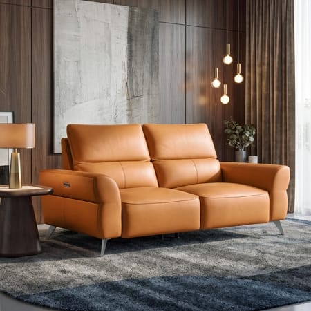 Luca Leather Three Seater Motorized Recliner in Golden Oak