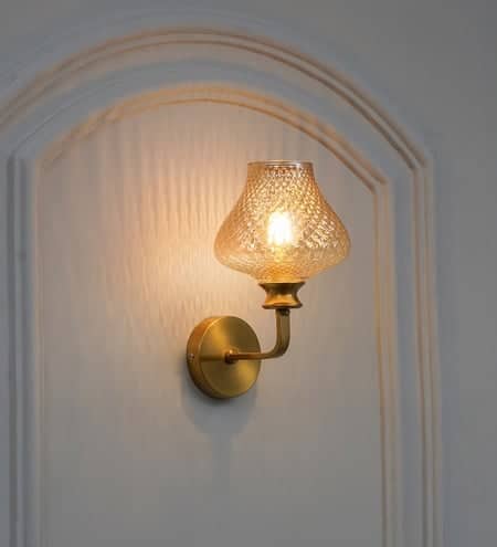 Angelo Single Light Wall Fitting In Brass Finish Metal With Amber Crystal Glass