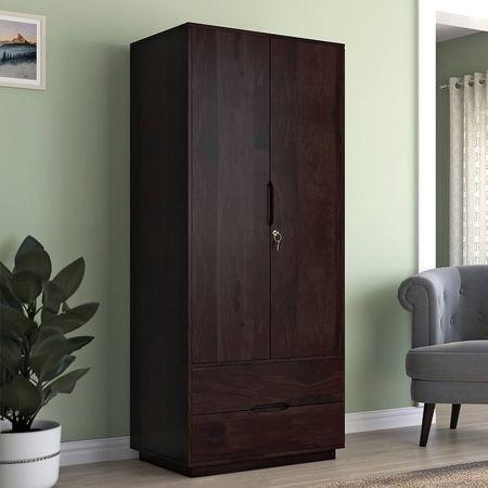 Zephyr Solid Wood 2 Door Wardrobe in Mahogany Finish