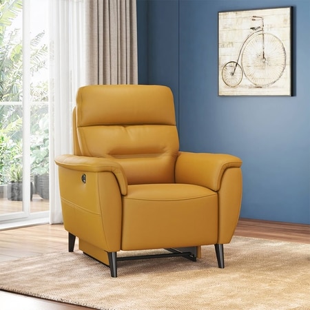 Maurice Leather Recliner in Yellow Colour