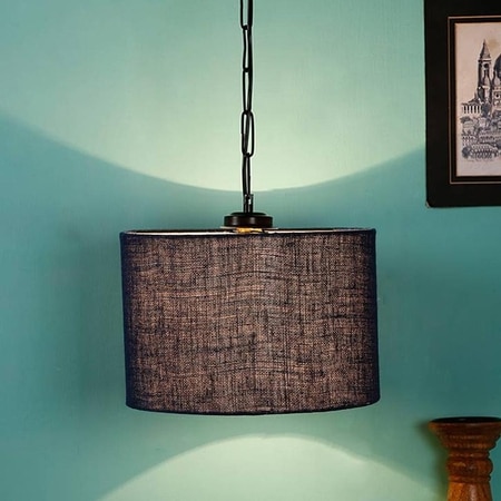 Drake Blue Natural Fiber Hanging Light