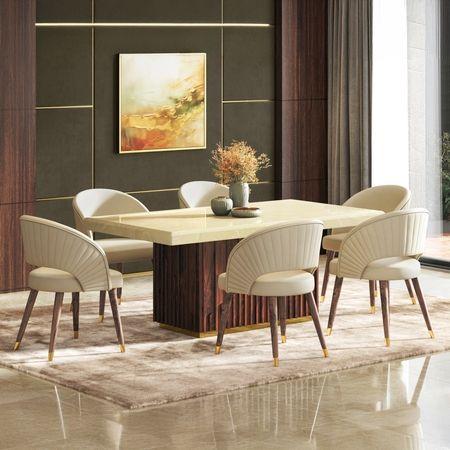 Gabriele Onex 6 Seater Pedestal Dining Table in Clear Teak Finish