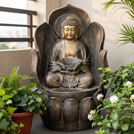 Leaf Buddha Jade Green and Copper Fiber Glass Indoor Fountain