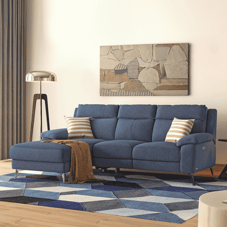 Emila Left Aligned Three Seater Sectional Recliner in Blue Colour