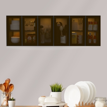 Aluminium Black Profile 6 Brown Tinted Glass Handless Shutters Wall Cabinet In Slate Grey Finish