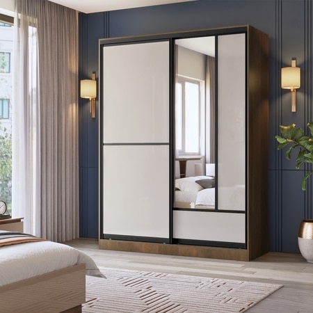 Velora Premium 2 Door 8ft Sliding Wardrobe With Mirror in Blade Grey and Choco Oak Finish