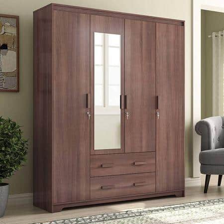 Hilton Engineered Wood 4 Door Wardrobe With Mirror in Spiced Acacia Finish