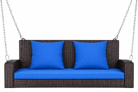 Carry Bird Wicker Patio Furniture Outdoor Balcony Swings In Brown And Navy Blue Colour