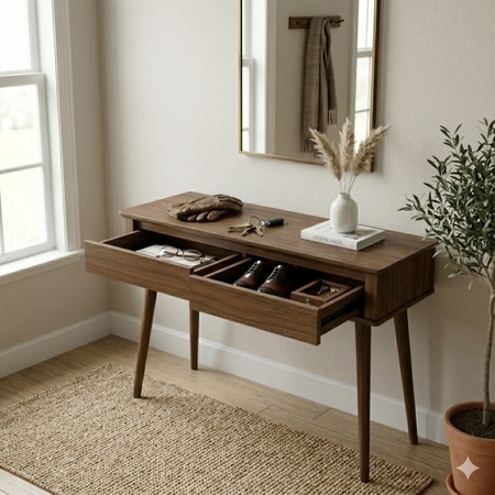 Scandinavian Dover Oak Console Table in Brown Colour