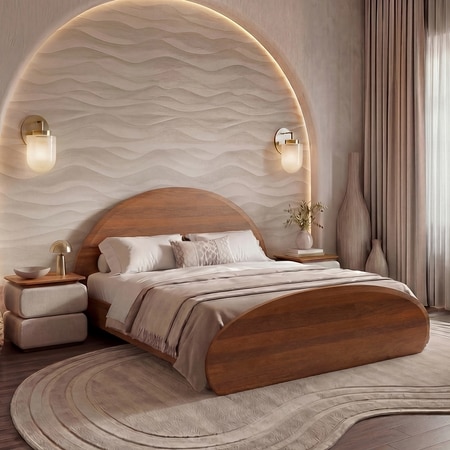 Sora Solid Wood Queen Size Non Storage Bed In Amber Walnut Finish