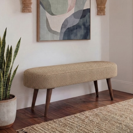 Onda Solid Wood Bench In Mango Walnut Finish and Clay Knit Colour
