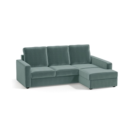 Apollo Compact Sofa (Colour : Dusty Turquoise Velvet, Cushion : Hard, Back Type : High Back, Seating Capacity : Right Aligned 2 Seater + Right Aligned Chaise + Ottoman)