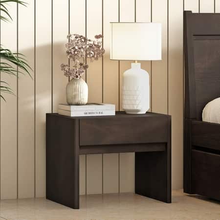 Basel Solid Wood Bedside Table In Dark Chestnut Finish