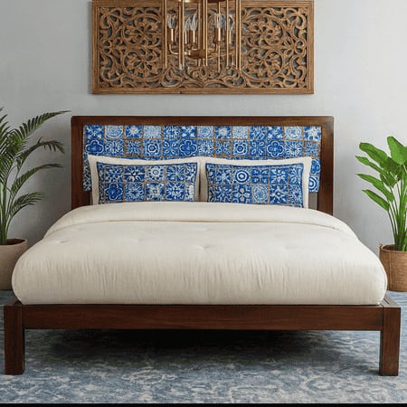 Sierra Solid Wood Non Storage Queen Bed in Provincial Teak Finish