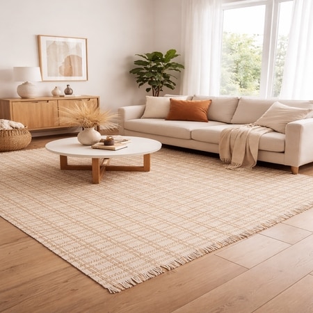 Jakur Wool Rectangle Carpets Durry  in Natural Colour