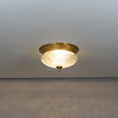 Telmor 2-Light Flush Mount Ceiling Light In Antique Brass Finish With Clear Star Diamond Cut Glass
