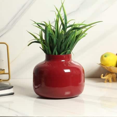 Metal Flower Pot In Maroon Colour