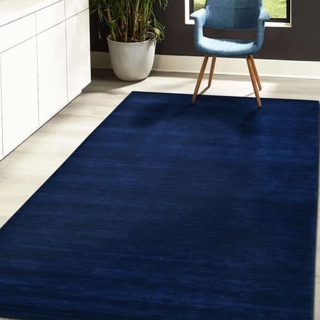 Coriander Navy Blue Solid Woven Wool 6X4 Feet Carpet