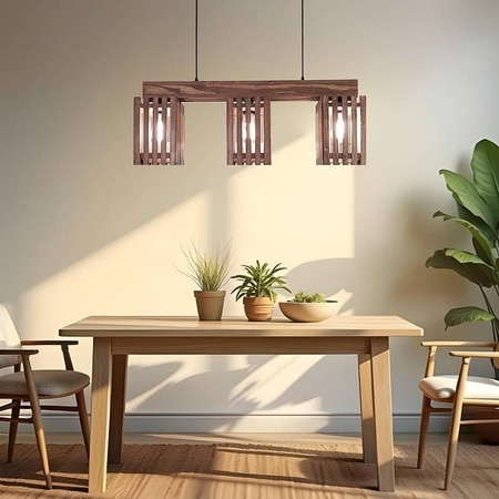 Elegant Brown Solid Wood Cluster Hanging Light