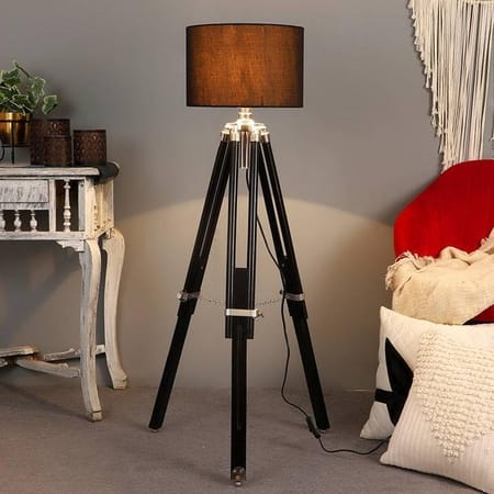 Pierre Black Cotton Shade Floor Lamp