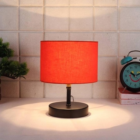 Willa Orange Fabric Shade Table Lamp with Black Iron Base