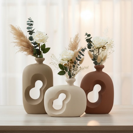 Earth Tone Ribbed Abstract Cutout Vases