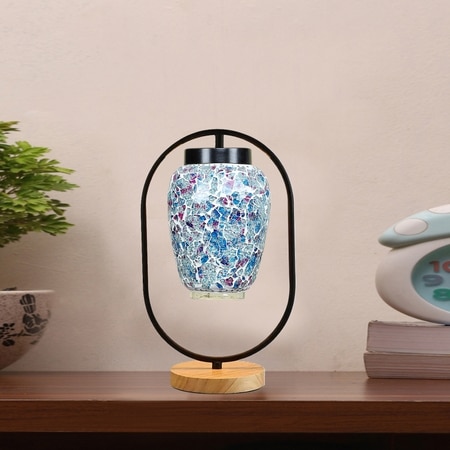 Devansh Multicolor Glass Wooden & Iron Table Lamp -17 Inch Height -Lpo