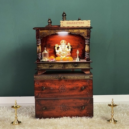 D'Dass Multi Color Mdf and Sheesham Wooden Temple With Cabinet For Pooja