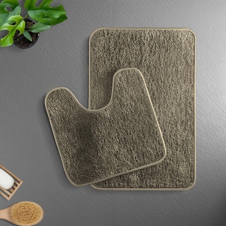 Luxe Home Polyester Newman Contour Bath Mat Set of 2 (Taupe 45x75 cm & 40x45)