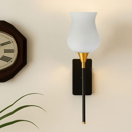 Devansh Metal Electric Wall Light in Black Colour with White Shade Count of 1 Light