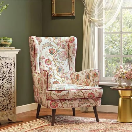 Genoa Lounge Chair In Viva bloom premium cotton Colour