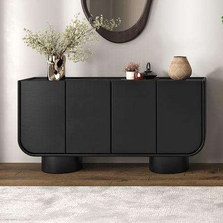 Nura Solid Wood Sideboard In Black Wire Brush