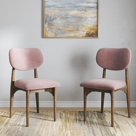 Ollie Solid Wood Dining Chair set of 2 in Danish Walnut Finish with Faded Lilac Fabric