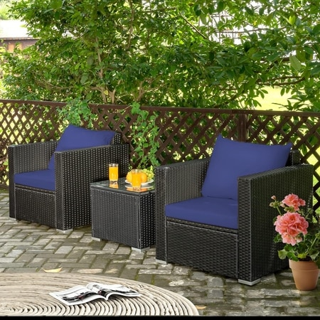 Carry Bird Wicker Patio Furniture Outdoor Balcony Chairs In Black And Navy Blue Colour