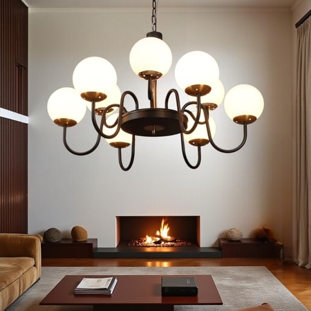 Eliante 9-Light White Mild Steel And Glass Chandelier, Modern Hanging Ceiling Light Fixture
