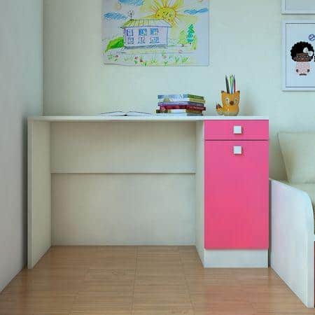 Celestia Kids Study Desk with Shuttered Cabinet and Drawer in Barbie Pink Colour