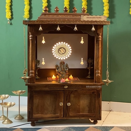 D'Dass Honey Finish Solid Sheesham Wooden Temple For Pooja