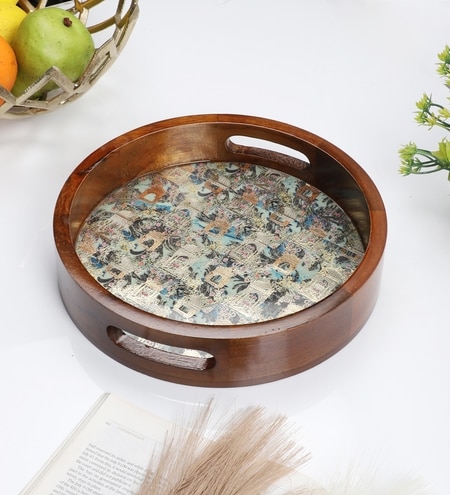 Birdcage Garden Round Wooden Tray – Vintage Floral Pattern- Small (1 Piece)