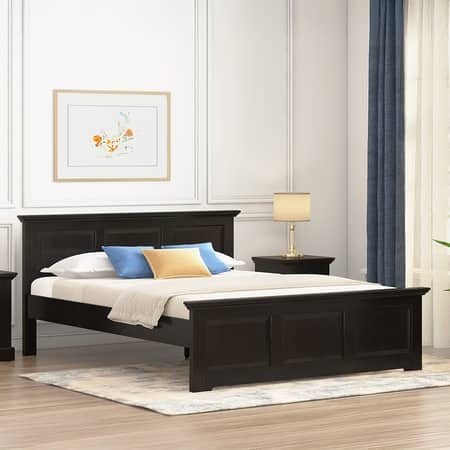 Alexandra Solid Wood Queen Size Bed Without Storage (American Walnut Finish)
