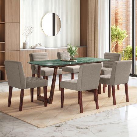 Adria Jade Green Marble 6 Seater Dining Table In New Walnut Finish
