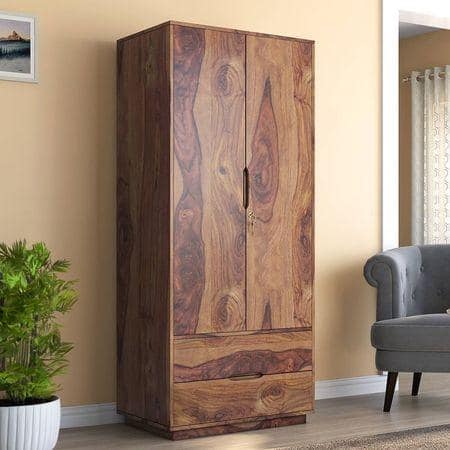 Zephyr Solid Wood 2 Door Wardrobe in Teak Finish