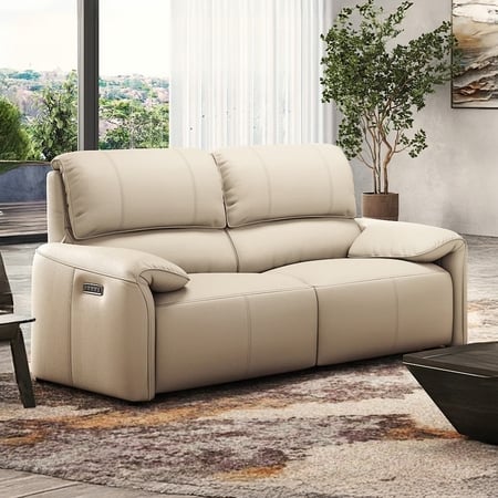 Leeroy Two Seater Leather Recliner Sofa in in Oyster White Colour