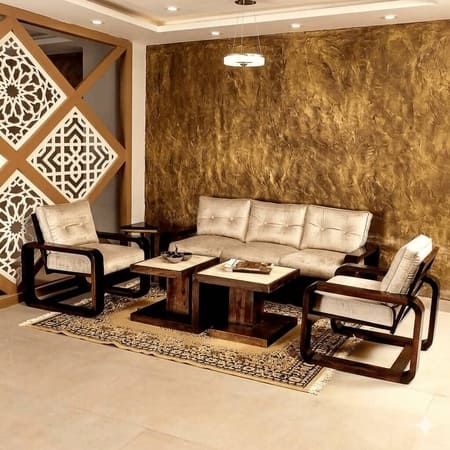 Berlin Solid Wood Sofa Set in Walnut